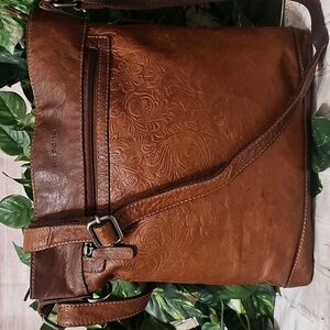 Jack Georges 2 Faces Tooled Floral Leather City Voyager Crossbody/Shoulder Bag